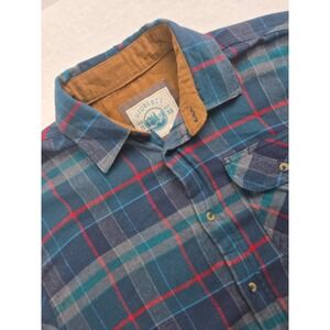 Gioberti Men's Large Blue Red Plaid Flannel Shirt Corduroy Collar Long Sleeve‎